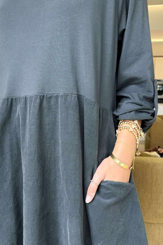 Made in Italy Cooper Needlecord Cocoon Dress Charcoal
